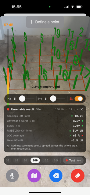 Live quality panel in the AR view