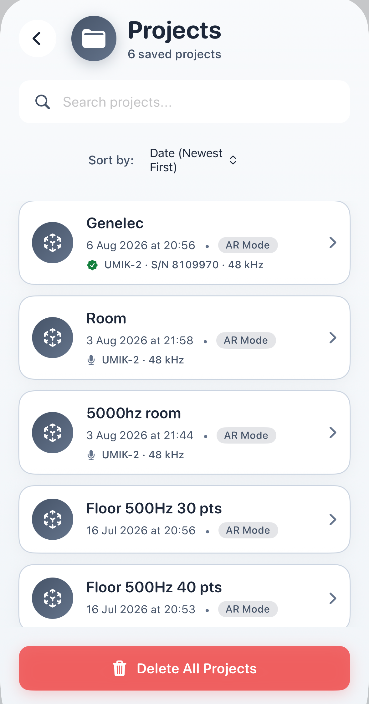 Saving a project and the projects list