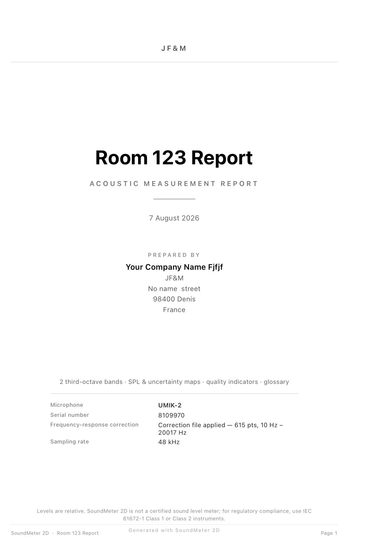 Generated report cover page